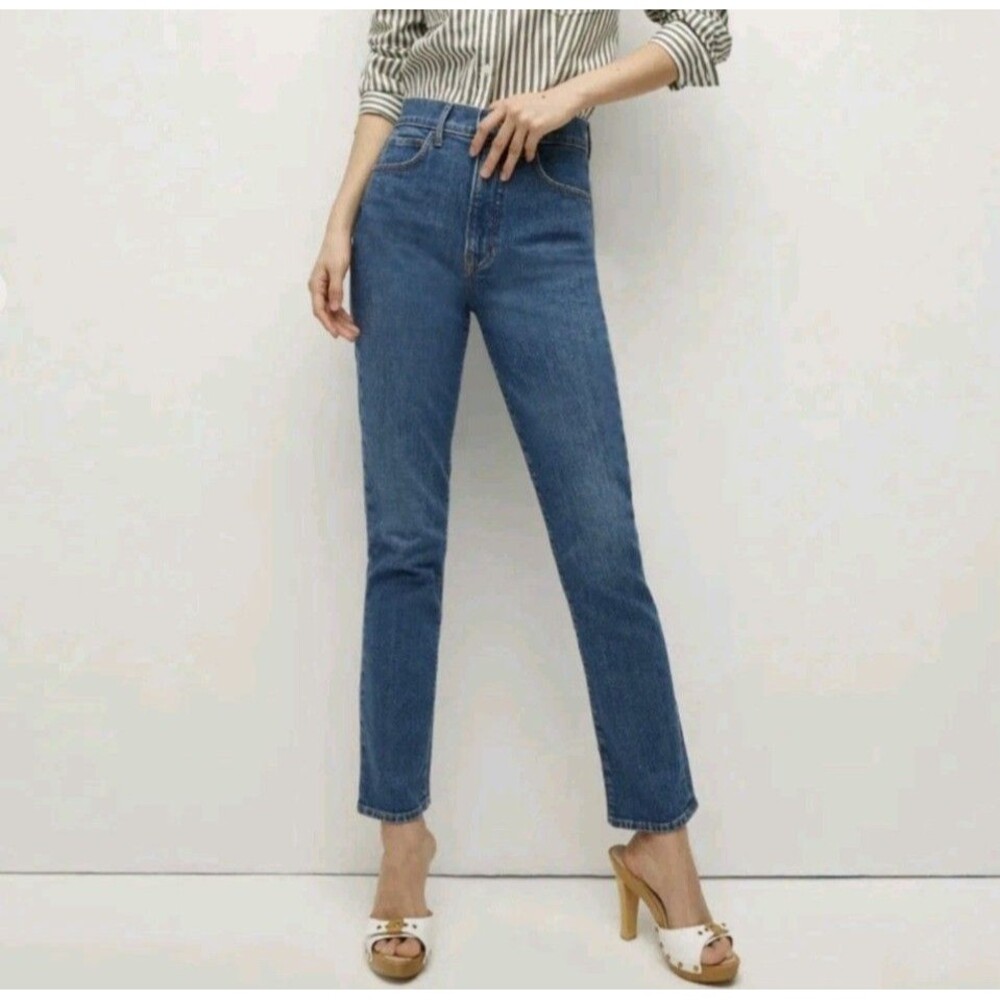 Veronica Beard Alenah Slim Straight High Rise 28 Jeans Blue Made LA USA